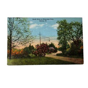 Vintage Postcard North Drive Riverview Park Quincy Illinois